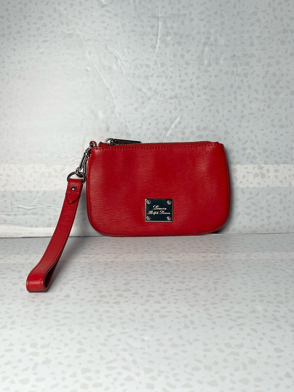 Lauren Ralph Lauren Red Textured Leather Wristlet